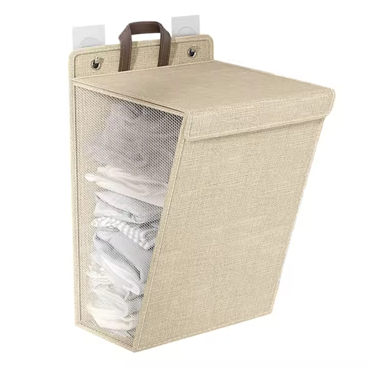 Cesto de ropa sucia Cesto de ropa sucia plegable con tapa y asas Cesto de ropa sucia plegable para colgar con malla en ambos lados Organizador de ropa sucia transpirable (beige) - 1