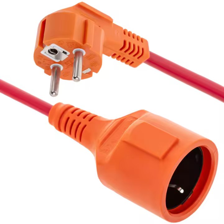 Prolongador de cable eléctrico schuko macho a hembra de 3 m rojo - BeMatik - 1