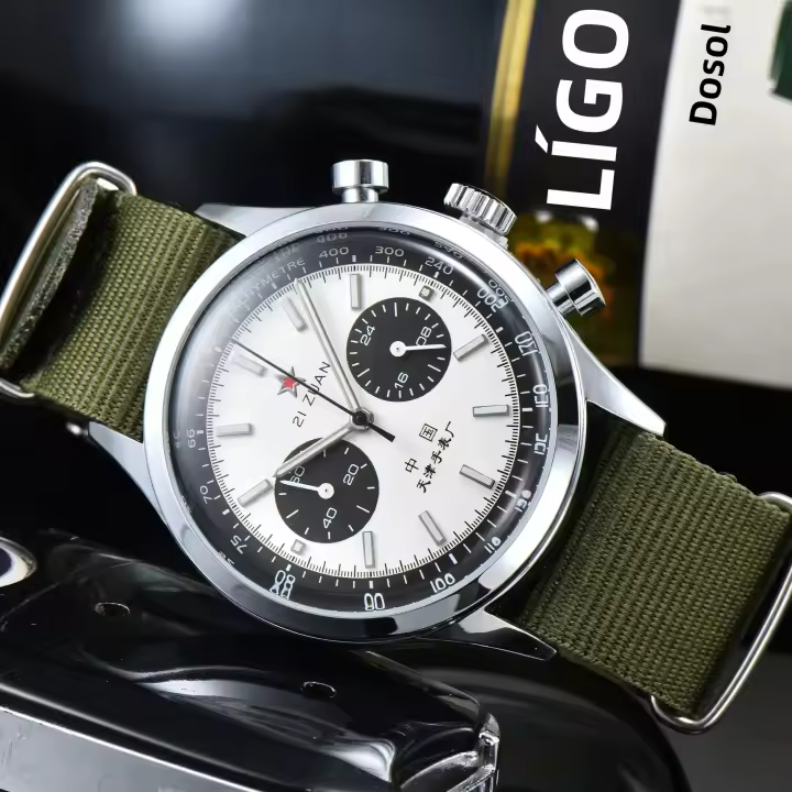 Reloj De Cuarzo Para Hombre 42mm Estilo Militar Pilot 1963 Impermeable Con Correa De Lona Y Dial De Marcas Arábigas Chronógrafo De Aviación Unisex Moda Casual - 1