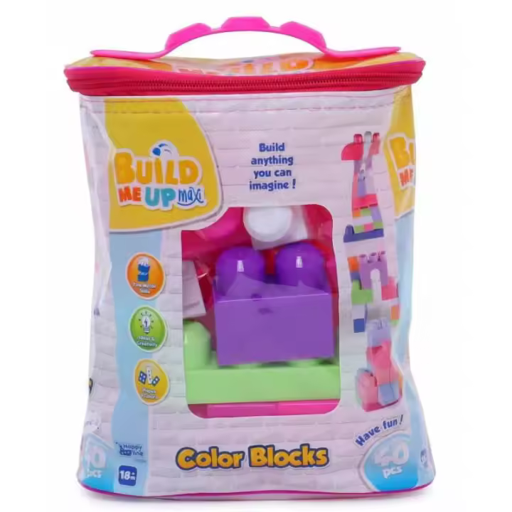 Panritos Mochila Rosa con 40 Bloques de Construcción para Niños - 1