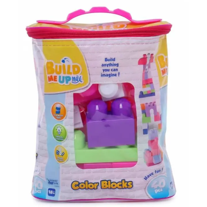 Panritos Mochila Rosa con 40 Bloques de Construcción para Niños - 1