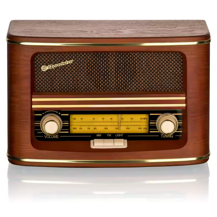 Roadstar HRA-1500N Radio Portátil Vintage Retro FM/ MW Analógica, Conectado a la Red o a Pilas, Carcasa de Madera, , Madera - 1