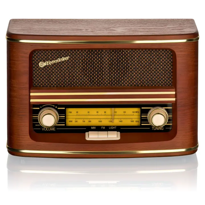 Roadstar HRA-1500N Radio Portátil Vintage Retro FM/ MW Analógica, Conectado a la Red o a Pilas, Carcasa de Madera, , Madera - 1