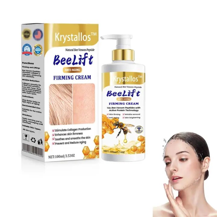 Crema reafirmante BeeLift antiedad con péptidos de veneno de abeja, antiarrugas y reparadora, hidratante facial y corporal 24 horas, para todo tipo de piel, para mujeres (3 unidades, 100 g) - 1