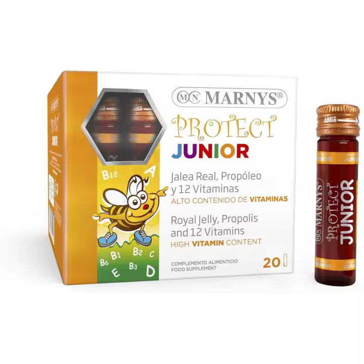 Marnys Protect Junior - Defensas Para Niños Con Jalea Real, Propóleo Y 12 Vitaminas - Complementa La Dieta En Niños Y Adolescentes - Con Sabor A Frutas Del Bosque - 20 Viales - 1