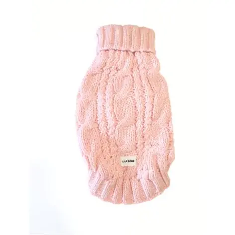 Jersey de lana para perro. Lana. Elástico, con cuello alto y con mangas. Color Rosa. Marca Lila Dogs - 1