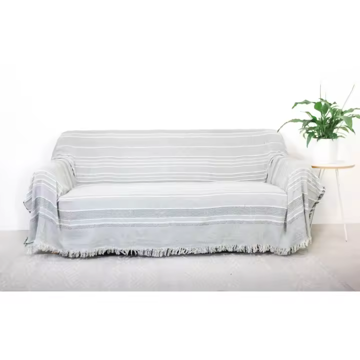 Colcha multiuso 85% algodón reciclado 15% poliéster diseño rayas gris liso - 1