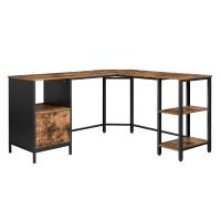 Escritorio de esquina con archivador y estantes, diseño industrial, fácil montaje, para oficina en casa, marco de acero, marrón rústico y negro - details 0