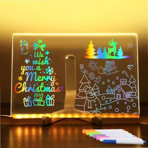 Tablero de notas LED con color, tablero de mensajes acrílico LED, tablero de notas mágico con marcador de mensajes acrílico brillante, tablero de dibujo iluminado con LED, tablero de borrado en seco brillante - 1