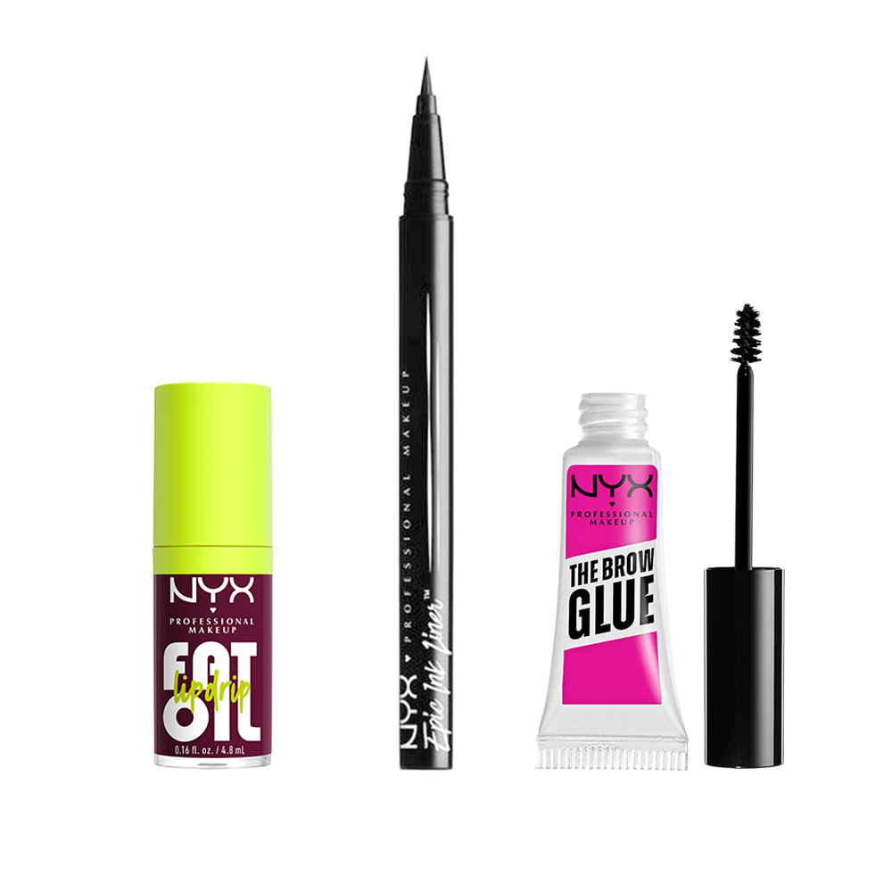 NYX Professional Makeup | Set rutina de fat oil lip tono thats chic + eyeliner liquido epic black + gel de cejas the brow tono transparent