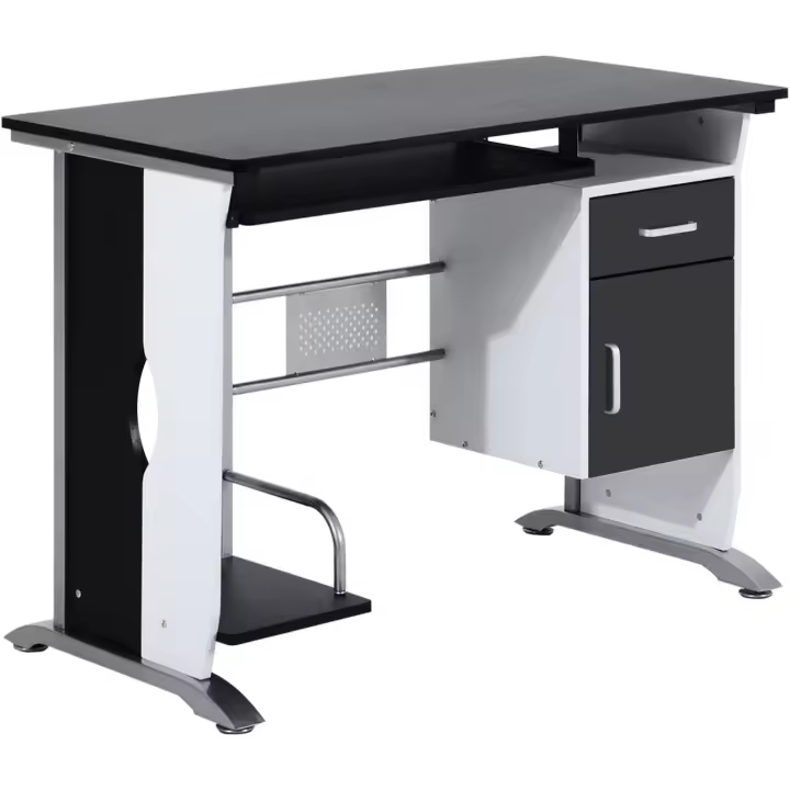 Mesa de Ordenador 100x52x75cm Escritorio de Oficina Mesa de PC Mesa con Armario y Teclado para Hogar Escuela y Oficina Mobiliario Negro y Plata - 1