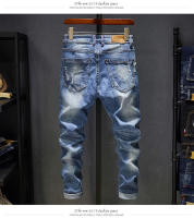 Nuevos Jeans Azul Claro Con Rasguños Y Elásticos Para Hombres Calidad Superior Moda Coreana Ropa Casual High Street Trousers - details 6