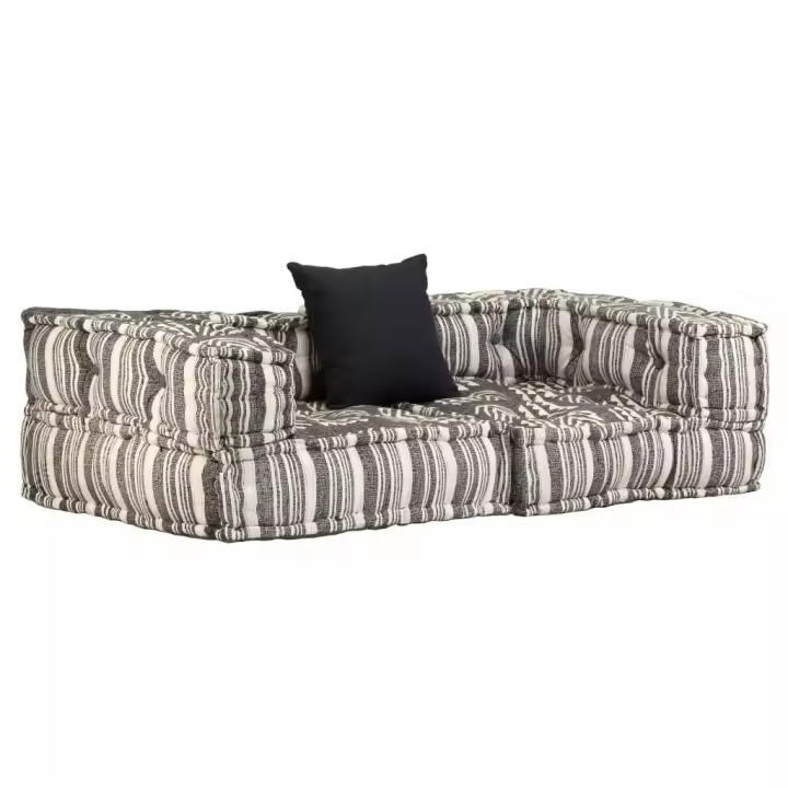 vidaXL Puf modular de 2 plazas de tela de rayas grises - 1
