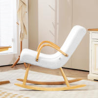 HOMCOM Silla Mecedora Moderna Mecedora de Salón con Reposabrazos y Patas de Madera Carga 120kg Sillón de Relax para Dormitorio Balcón 60x93x86 cm Blanco - details 3