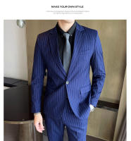 Traje De Moda Para Hombre Slim Fit Con Rayas Conjunto De Dos Piezas Casual Y Negocios Pantalones Y Chaqueta Para Primavera Y Otoño - details 2
