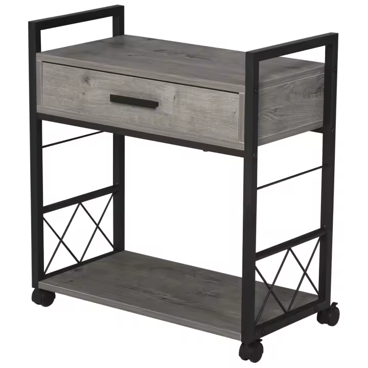 HOMCOM Mesa Auxiliar, Carro de Servicio con Ruedas, Carro de Cocina, Mesa de Centro con Cajón, Estante, Aparador, Móvil, Aglomerado 60 x 30 x 65 cm - 1