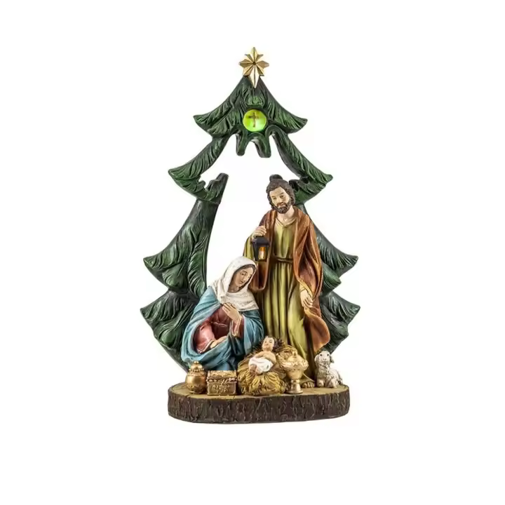 Nacimiento Misterio Belén con luz figura 31cm. árbol Navidad resina Niño Jesús San José Virgen María - 1