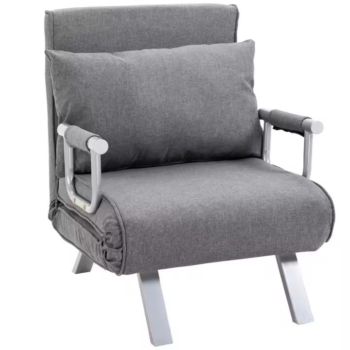 HOMCOM Sofá cama con reposabrazos Sofá cama 3 en 1 cama de invitados colchón plegable cama plegable chaise longue multifuncional imitación lino poliéster gris 65 x 69 x 80 cm - 1