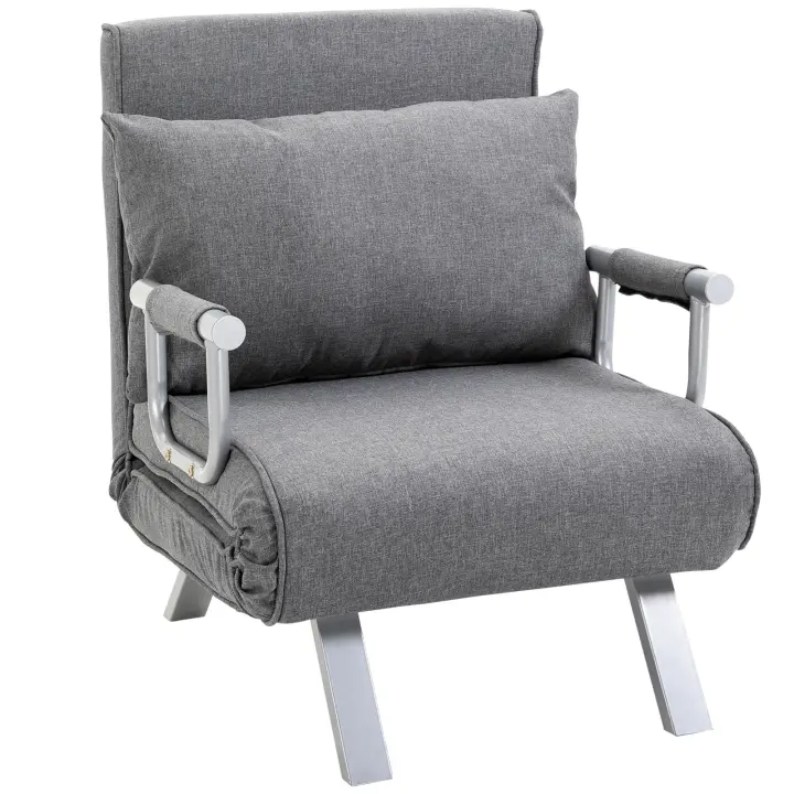 HOMCOM Sofá cama con reposabrazos Sofá cama 3 en 1 cama de invitados colchón plegable cama plegable chaise longue multifuncional imitación lino poliéster gris 65 x 69 x 80 cm - 1