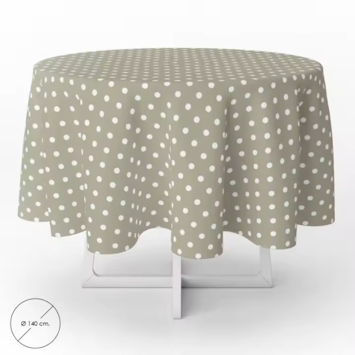 Oryx Mantel Antimanchas Hule Redondo Ø 140 Cm. Topos Beige - Impermeable y Antimanchas - 1