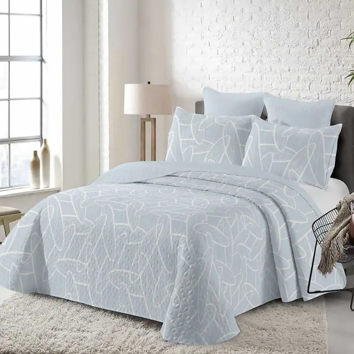 Juego de Cama (Colcha Reversible Azul Claro + 2 Fundas) - Tejido 100% Algodón Suave | Diseño Minimalista y Sobrio, Ideal Dormitorios Nórdicos/Modernos | Lavado Fácil Antiarrugas - 1