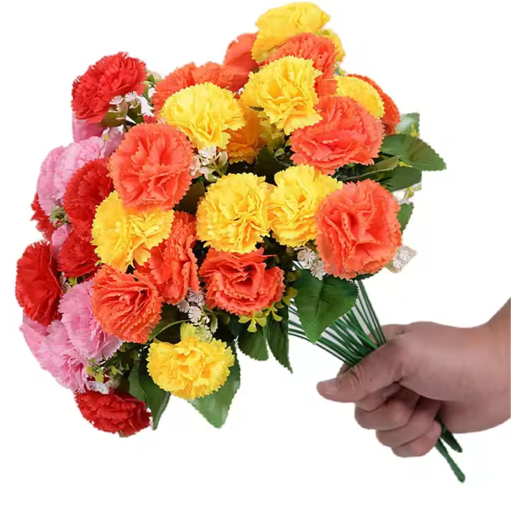 Paquete de 4 flores de claveles artificiales, ramo de 48 cabezas de flores de seda que no se decoloran para arreglos florales de decoración de bodas y fiestas en el hogar, multicolor - 1
