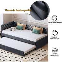 Cama Nido Infantil Juvenil 90x200 cm Tapizada en Terciopelo Beige/Gris, Cama Extensible con Cama Auxiliar Extraíble, Cabecero Capitoné y Somier de Láminas - details 3