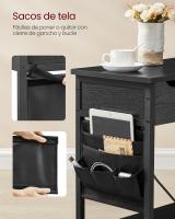 Mesa Auxiliar con Enchufes y Puerto USB - Mesita de Noche con Tablero Plegable, Estante y Bolsa de Tela, Estilo Vintage, Marrón/Negro, para Salón y Dormitorio - details 11