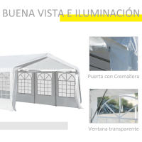 Outsunny Carpa de Jardín Cochera Gazebo 8x4m Pergola Cenador Pabellón 4 Paneles Laterales 8 Ventanas para Fiesta Eventos Bodas Acero PE Blanco - details 4