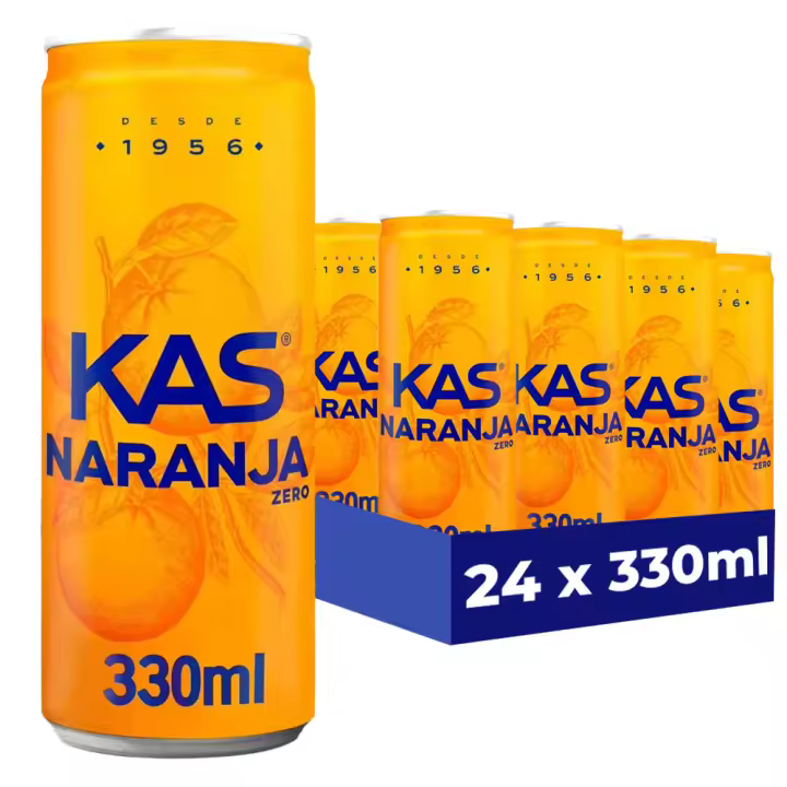 Kas Naranja Zero 24 Latas x 330 ml, Refresco de Zumo de Naranja, sin Azúcares Añadidos, Intenso Sabor Cítrico, Bebida Refrescante con Gas, Ideal para Compartir y Refrescarte en Cualquier Momento - 1