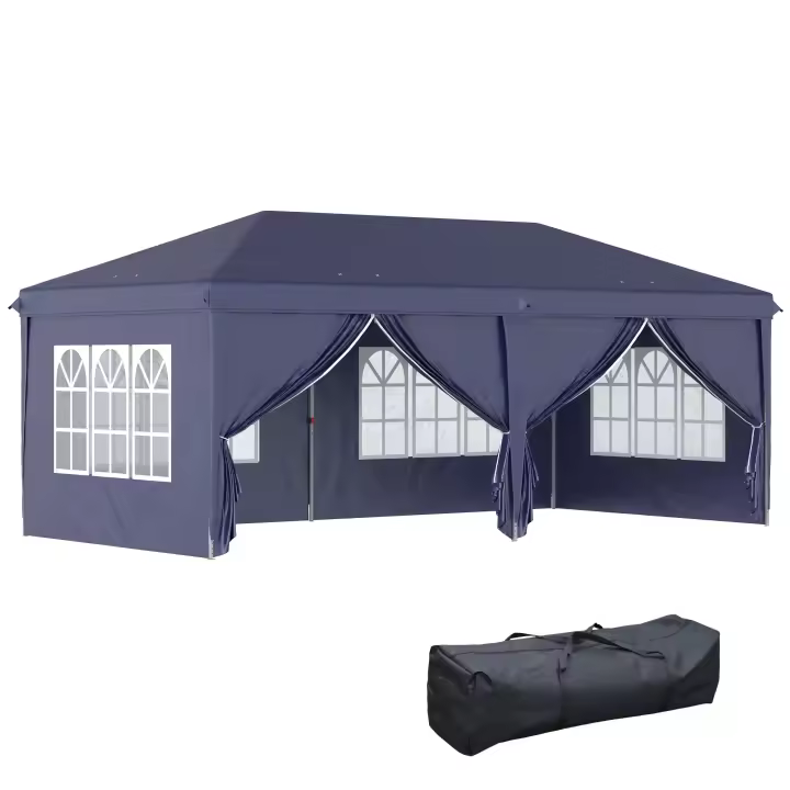 Outsunny Pabellón plegable 5.85X2.95 m, con Protección UV, Paredes laterales y Ventanas, Puerta con Cremallera, estructura de Maple Resistant, color Azul, ideal para Jardines y eventos. - 1