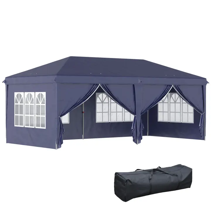 Outsunny Pabellón plegable 5.85X2.95 m, con Protección UV, Paredes laterales y Ventanas, Puerta con Cremallera, estructura de Maple Resistant, color Azul, ideal para Jardines y eventos. - 1