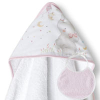 Interbaby | Set regalo capa de baño y babero elefante | 100% algodón | blanco/rosa | suave para el bebé - details 1