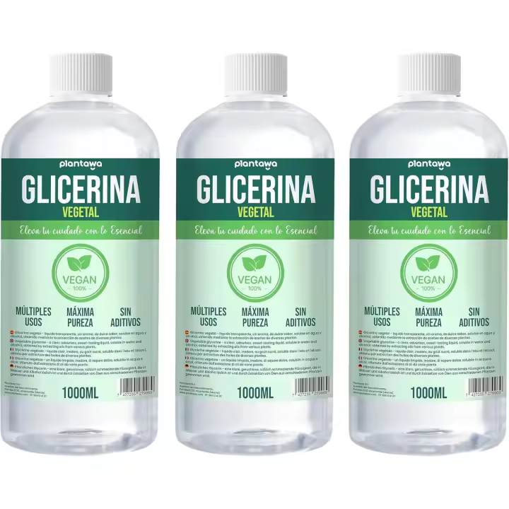 Plantawa Glicerina Vegetal Liquida 3x1L, Grado Farmacéutico, Alta Pureza, Hidratante y Humectante Natural Cabello y Piel,Sin Fragancia Ideal Jabones,Champús,Cremas,Base Cosmética Manualidades, Vegana, USP - 1