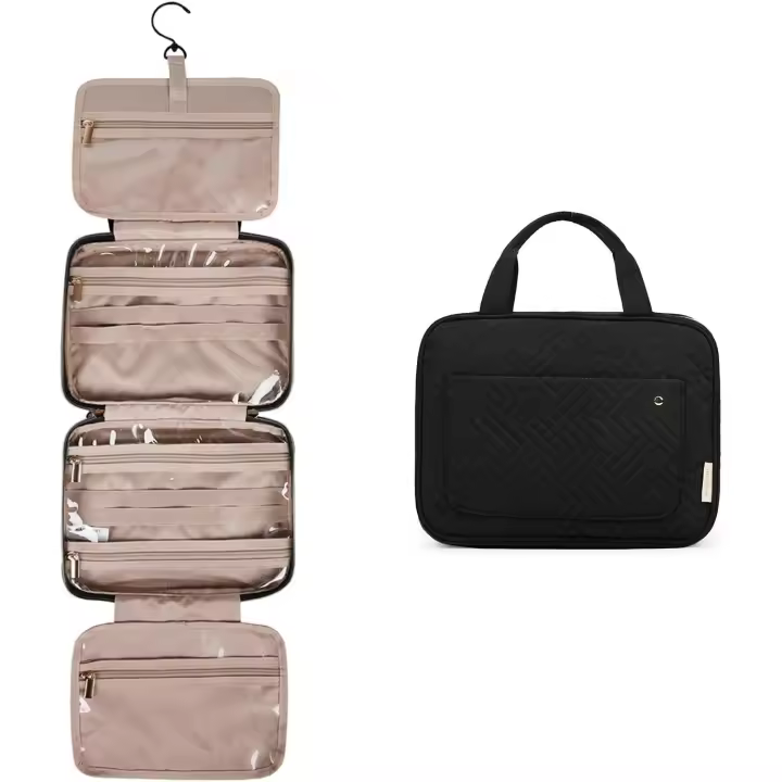 Neceser Colgante para artículos de tocador, Bolsa de viaje grande para Mujer, Bolsa de maquillaje transparente para contenedor de tamaño complete, Negra - 1
