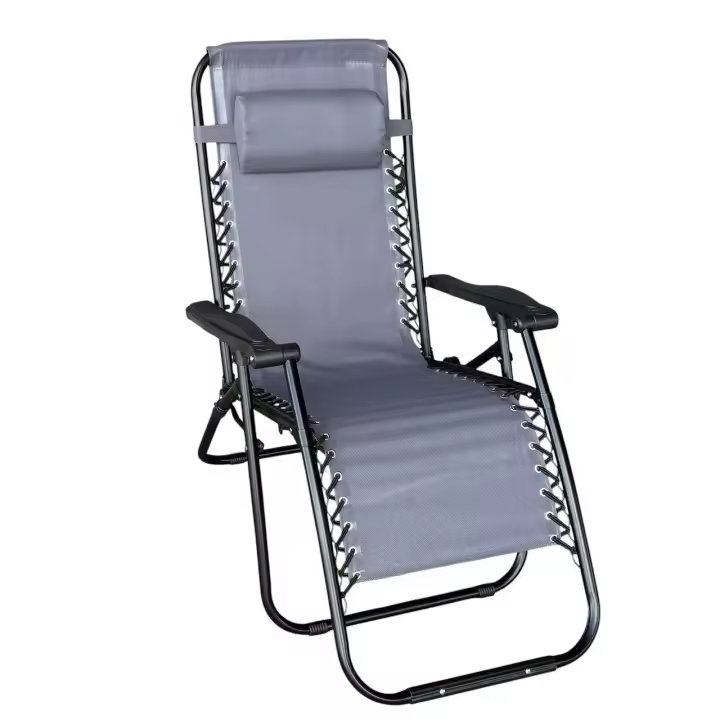 Silla Tumbona Hamaca Plegable Reclinable de gravedad cero y resistente para Playa, jardín, terraza - Hamaca Multiposiciones de Metal con cojín reposacabeza - Kmt Style - 1