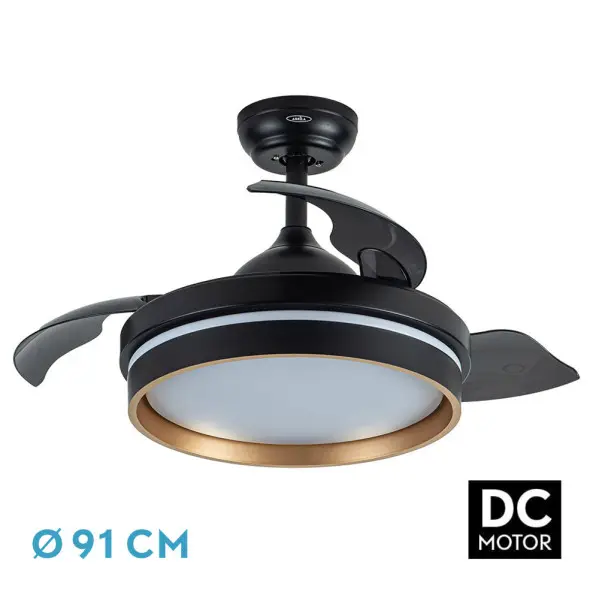 FABRILAMP Ventilador Dc Nalon 48w Negro/oro 3 aspas 91d 4800lm 6vel 3000k,4500k,6000k Remoto+memoria+temporizador - 1