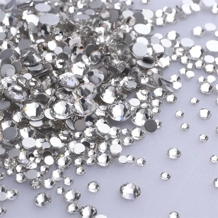 1440Pcs Cristales De Vidrio AB Para Arte De Uñas DIY Tamaños Mixtos Adhesivo Negro Rhinestones Redondos Para Decoración De Uñas - 1