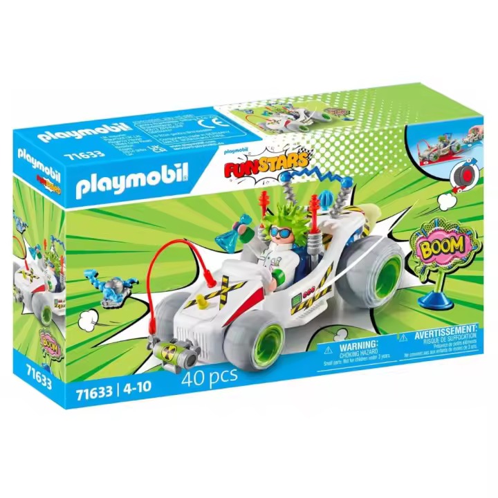 PLAYMOBIL (71633) Racing Profesor, Kart con Motor retráctil de gran velocidad, Funstars, novedades - 1