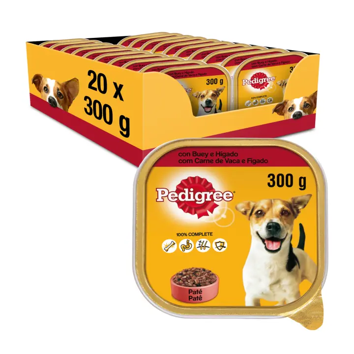Pedigree Comida Húmeda para Perros Sabor Buey e Hígado en Paté Tarrina (20x300g) - 1