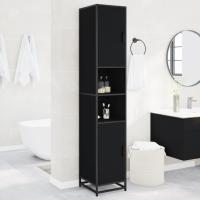 vidaXL Armario baño madera ingeniería y metal 35x37,5x188,5 cm en color Negro/Roble ahumado/Gris sonoma y más | almacenamiento funcional diseño moderno para baño dormitorio sala - details 0
