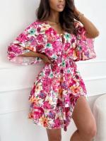 Vestido De Verano Para Mujer Estilo Casual Con Estampado De Flores Cuello En V Manga Media Ajuste Elegante Vestido De Fiesta - details 3
