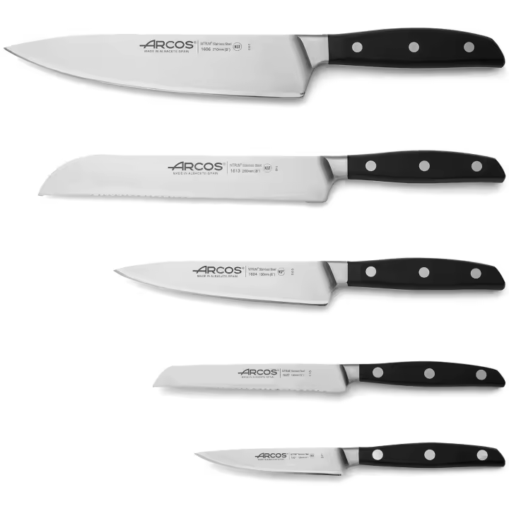 ARCOS Manhattan - Set de 5 Cuchillos de Cocina - Acero Inoxidable Forjado Nitrum® - Mango de Polioximetileno Negro (POM) - 1
