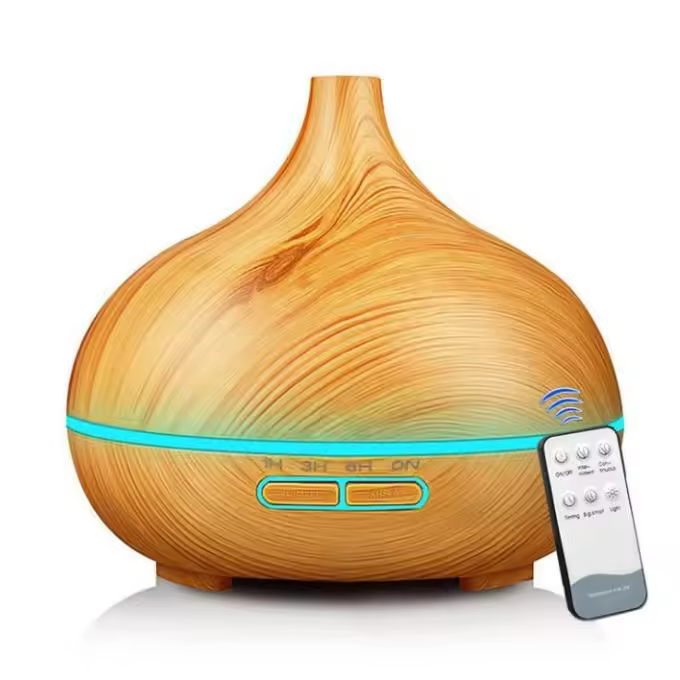 Difusor de aromaterapia con diseño de madera de 150 ml, difusor de aceites esenciales USB, siete tipos de humidificador de luz nocturna con niebla fría para dormitorio y oficina (con control remoto) - 1