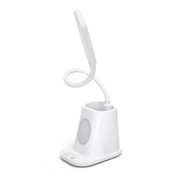Aigostar Lámpara de escritorio con portalápices, lámpara de mesa LED infantil con 3 niveles de brillo, luz nocturna, batería recargable, cable USB C de 100 cm, ajustable flexiblemente, conector tipo C, 5000K, blanco - 1
