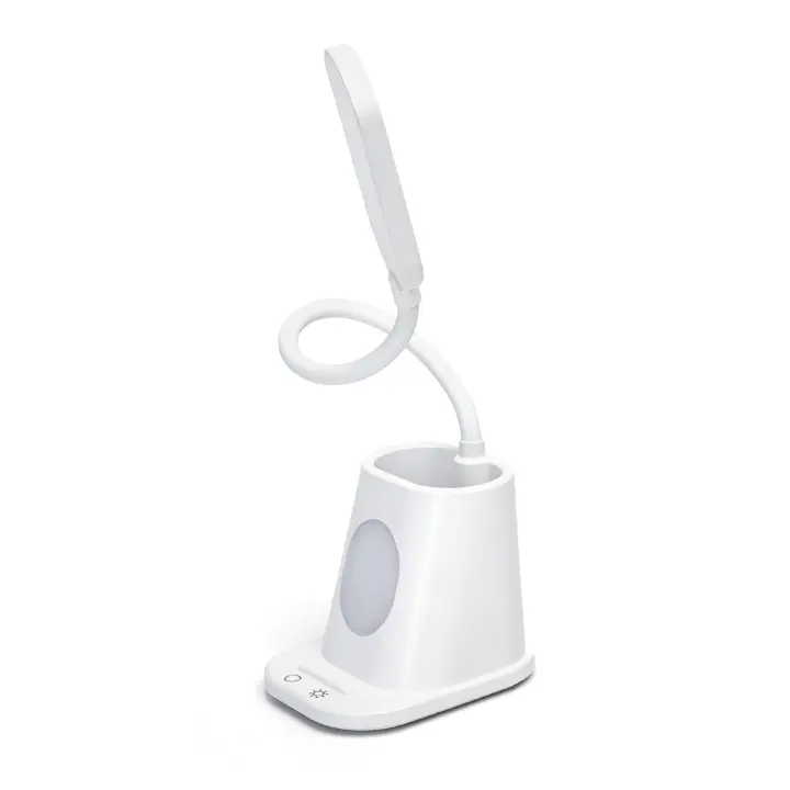 Aigostar Lámpara de escritorio con portalápices, lámpara de mesa LED infantil con 3 niveles de brillo, luz nocturna, batería recargable, cable USB C de 100 cm, ajustable flexiblemente, conector tipo C, 5000K, blanco - 1