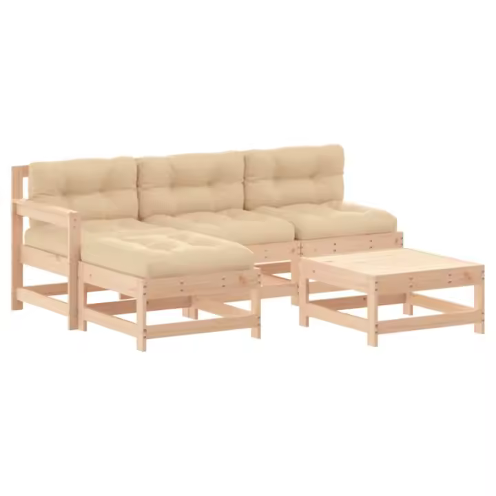 vidaXL Juego de muebles de jardín 5 piezas y cojines madera maciza - 1