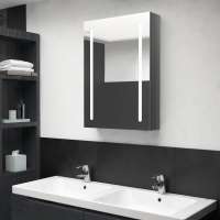vidaXL Armario de baño con espejo LED blanco brillante 50x13x70 cm en color Blanco brillo/Roble/Gris hormigón y más | almacenamiento funcional diseño moderno para baño dormitorio sala - details 6
