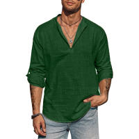 Camisa Hombre Manga Larga Cuello Erguido Algodón Casual Ligera Streetwear Transpirable Negocios Color Sólido Tops - details 10