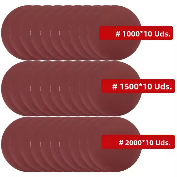 Papel De Lija De Polvo Flocado 5” Para Pulido Y Lijado De Automóviles. Pads Autoadhesivos Para Taladro Y Mèquina De Ángulo. Gritos 400-600-800-1000-1500-2000 - 1